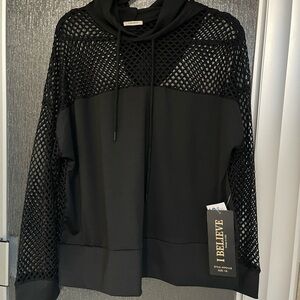 Black Mesh Hoodie Top